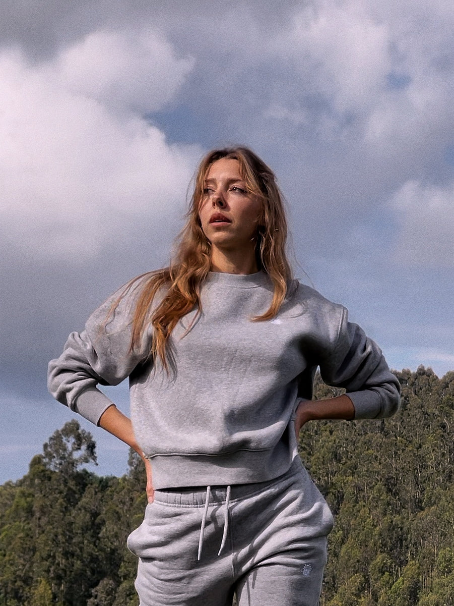 Womens Ronin Crew Jumper - Marle Grey / White